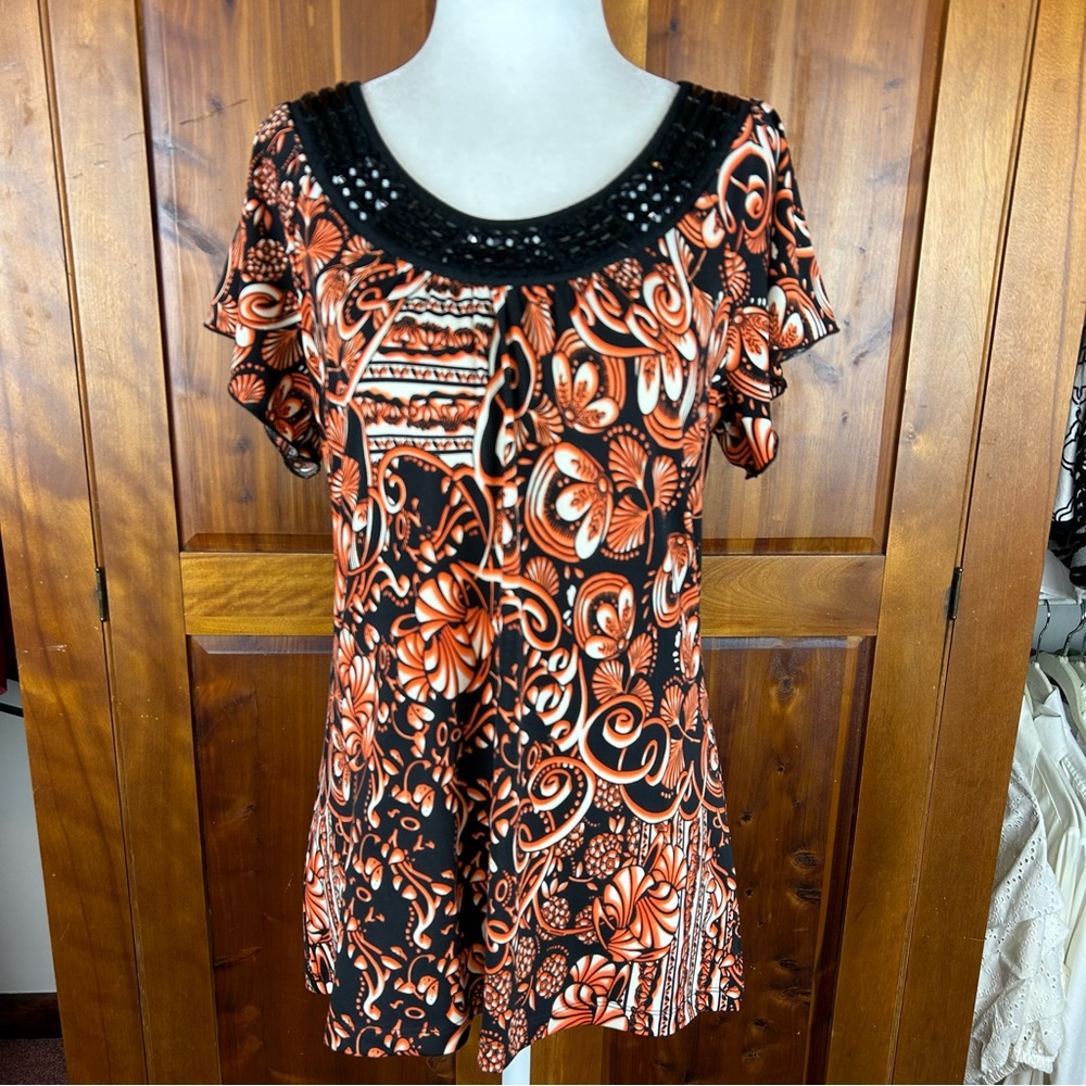 Susan Lawrence Flutter Sleeve Jewel Embellished Top Whimsical Fairycore Artsy